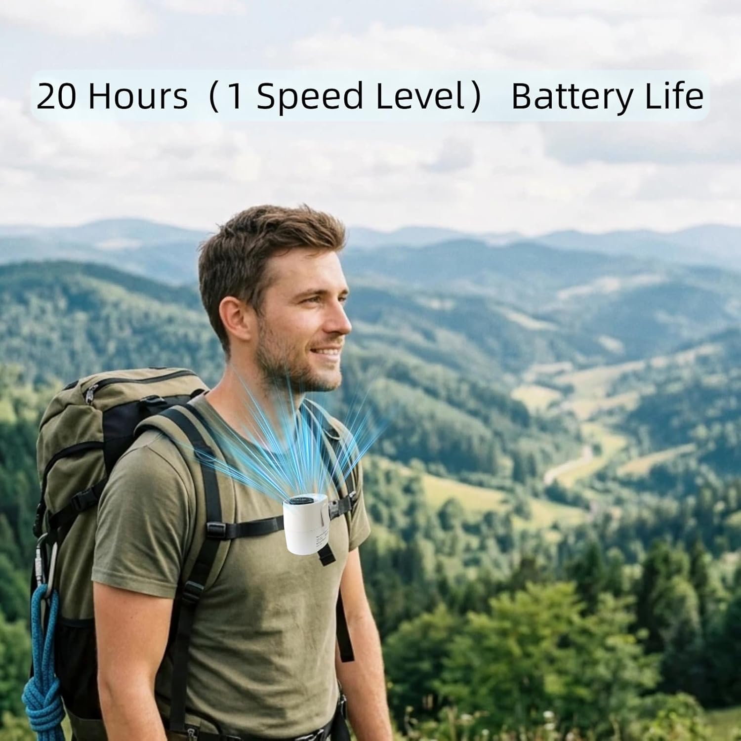 CHICWAY Portable Clip On Fan, 6-Speed Small Waist Fan with LED Display, 20H Rechargeable Personal Fan with Flashlight, Hands-Free Shirt/Belt/Desk Mini Fan for Outdoor, Travel, Camping