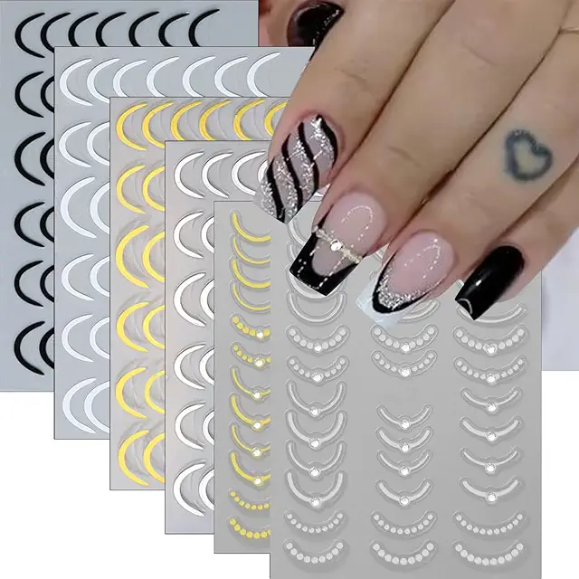 Calkker 6 Sheets French Lace Nail Art Stickers - Gel Stickers Nagels