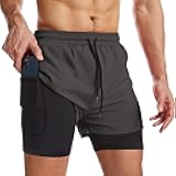 Mens 2 in 1 Running Shorts Quick Dry Athletic Shorts with Liner, Workout Shorts with Zip Pockets and Towel Loop
