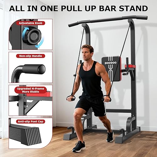 Miniatura 7 de Pooboo Power Tower Dip Station Pull Up Bar for Fitness Home Gym Workout,450 Pounds Multi-Function Adjustable Height Fitness Strength Training