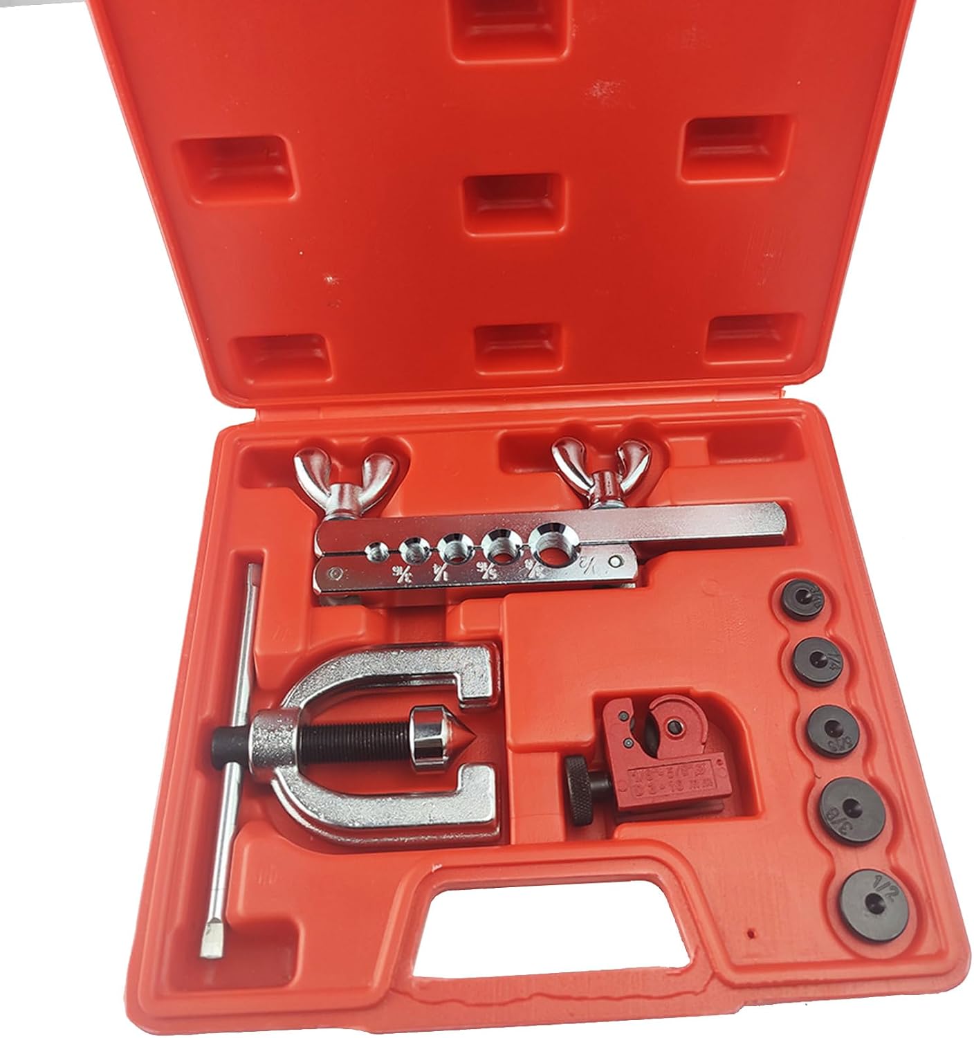 Precise Brake Line Flaring Tool Set with Cutter and 5 Adapters for Various Tubing Size Brass Tubing Repair Tool