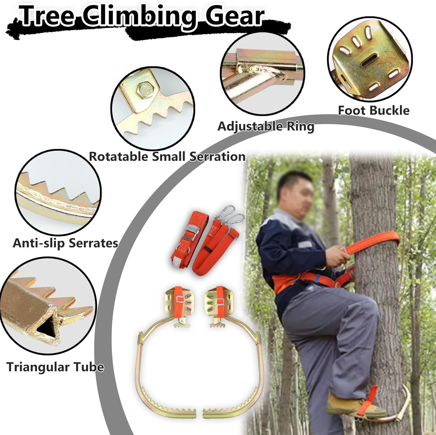 Adjustable Tree Climbing Spikes with Secure Foot Straps - Perfect for Arborists, Electricians, and Tree Care Professionals for Safe Ascent and Efficient Work