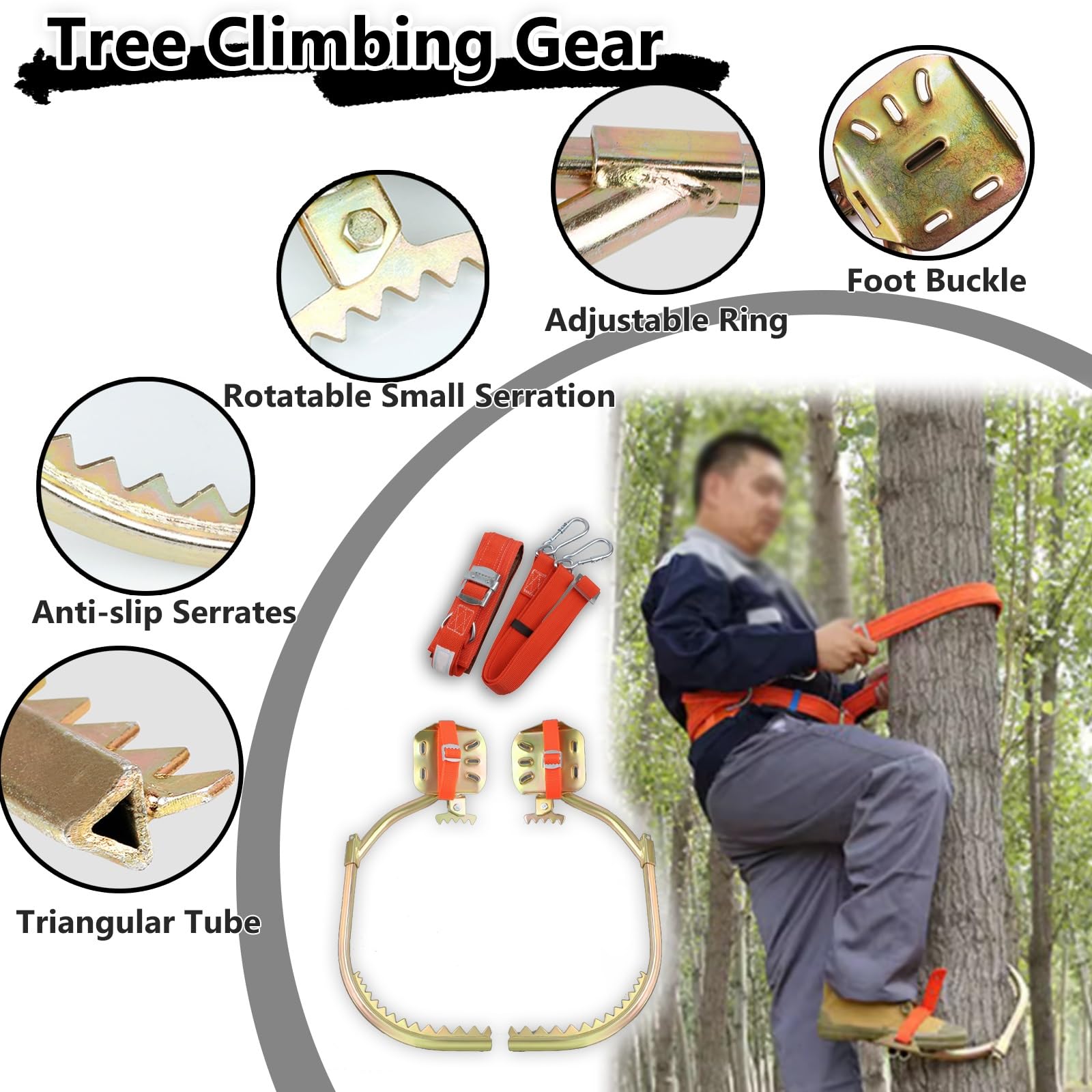 Picos para trepar árboles con Correas para los pies, trepadores de árboles Antideslizantes, Kits de trepadores de Electricista y de jardín Ajustables para Trabajos en árboles (250 mm).
