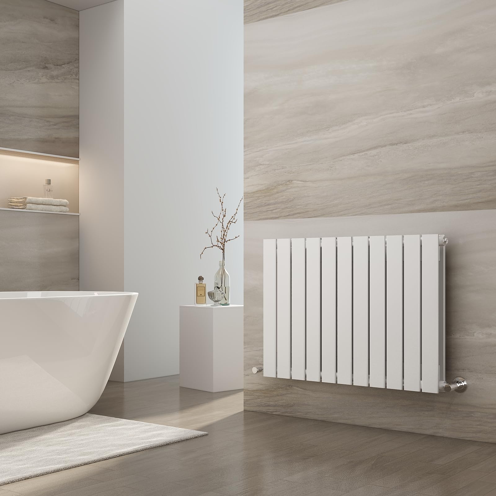 EMKE White Radiator 600 x 836 mm Horizontal Designer Radiator Double Flat Panel Central Heating
