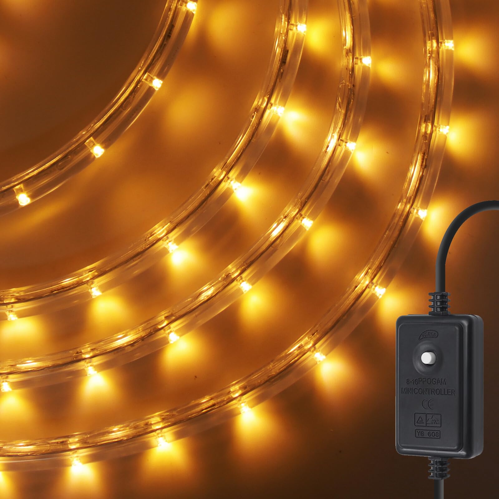 GQL Flexible LED Round Strip Lights with Manual Controller, 220V UK Plug-in, 8 Lighting Modes, IP67 Waterproof Rope Light for Outdoor Garden Wedding Party Decor (21m, Yellow) — image 1