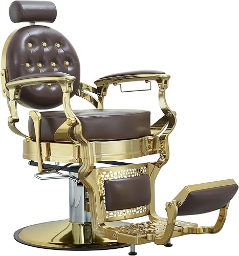 Vista 17 de Profesional ajustable Vintage Barber Chair para peluqueros Heavy Tattoo Shampoo Equipo de salón de belleza (dorado)