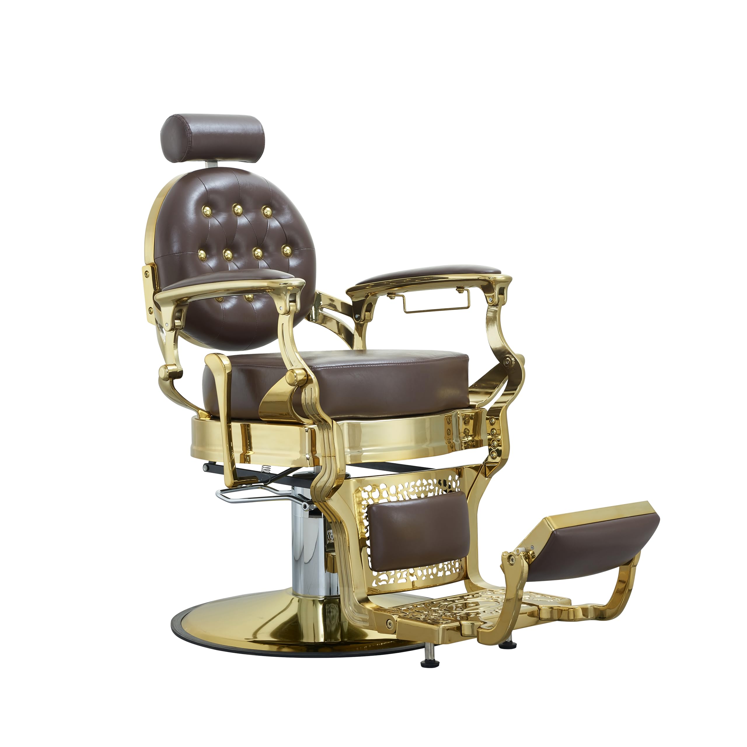 Professional Adjustable Vintage Barber Chair for Hairdressers Heavy Tattoo Shampoo Beauty Salon Equipment(Golden Square)