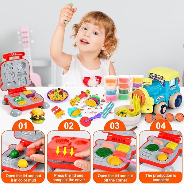 85 Pièces Pâte à Modeler pour Enfants,Accessoire Pate a Modeler,Outils de Pâte à Modeler Créatif,avec 24 Pots de Pate a Modeler,pour Enfants,Kitchen Creations Jeu de Rôle,Cadeau de Jouet Enfan 2+ Ans - 5