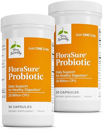 Terry Naturally FloraSure Probiótico - 30 cápsulas, paquete de 2 - Apoyo diario para una digestión saludable - Sin OMG, vegano, kosher - 60
