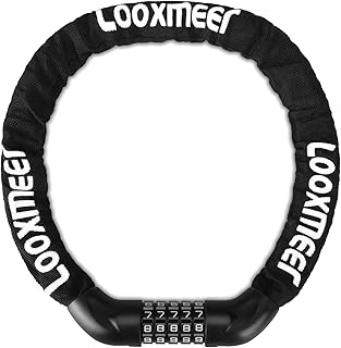 Looxmeer Bicycle Lock 12 Colours Combination Lock 90 cm and High Security Level, Bicycle Chain Lock Numbers Code Combination Lock with Hardened Steel Chain Links and 5-Digit Combination Code