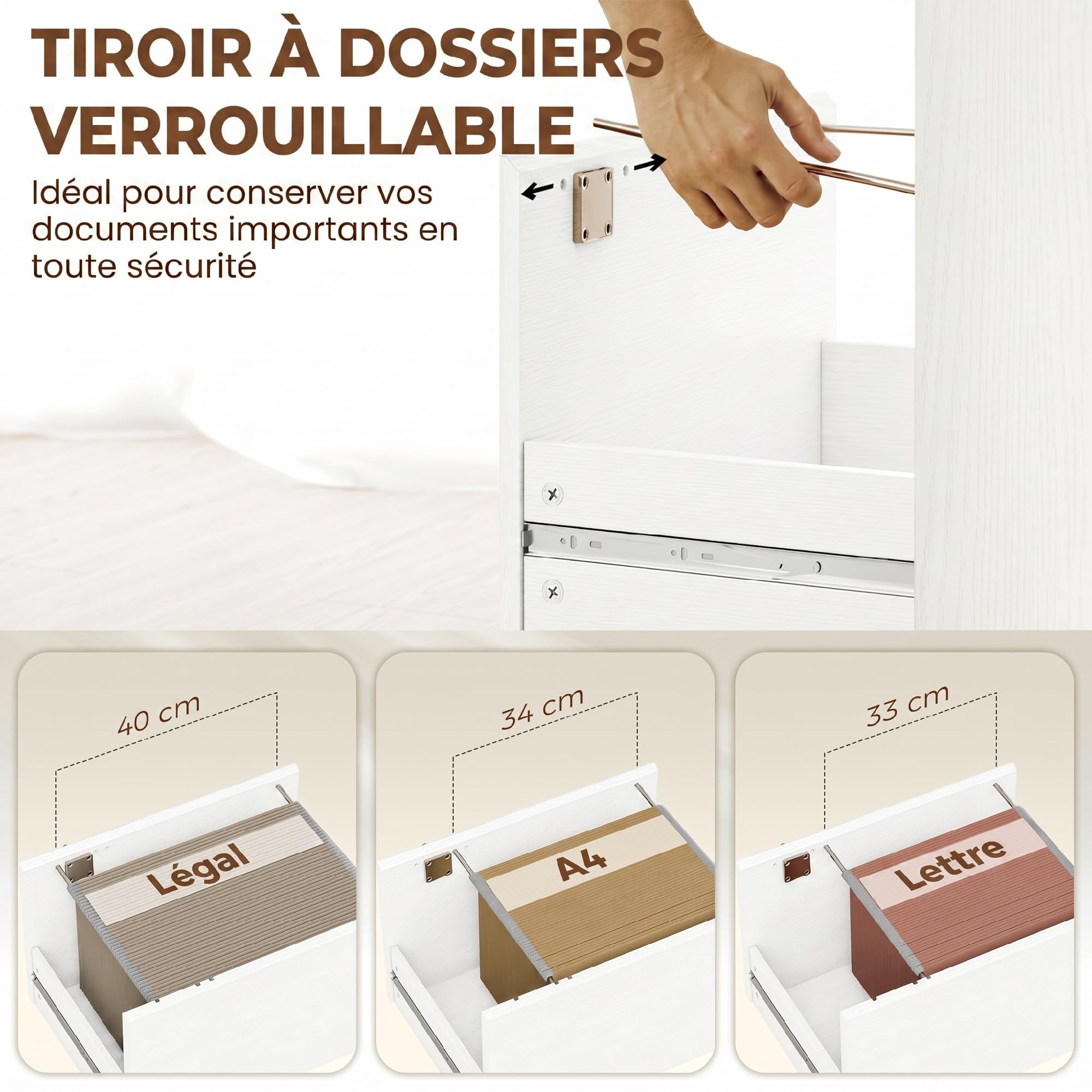 HOMCOM Scrivania 126 cm con cassetti bloccabili, grana del legno bianca | Scrivania per home office, libreria, scrivania, per camera da letto, studio