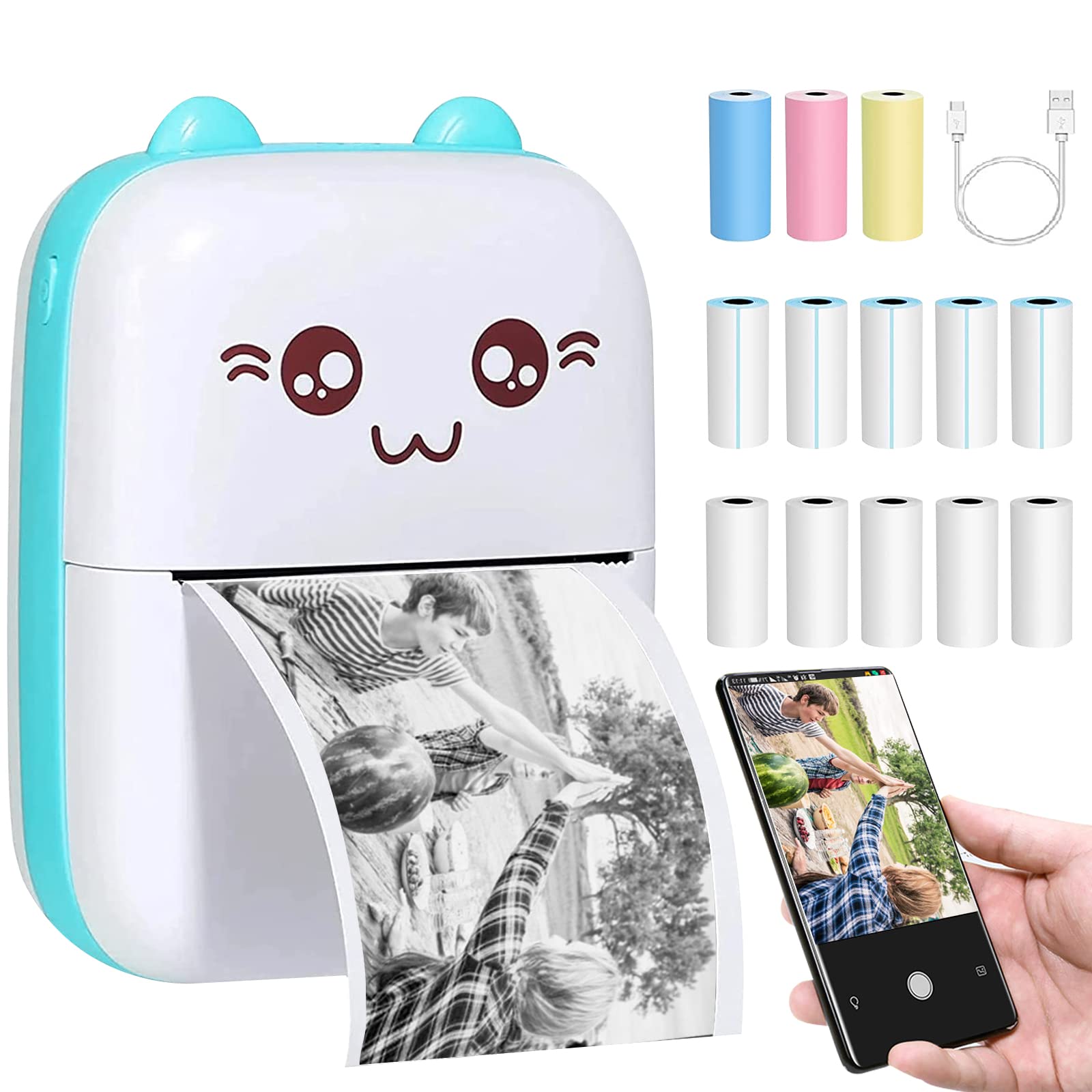Mini Impresora Termica, Impresoras Fotográficas Portatil para Movil Bluetooth, Compatible con iOS y Android, para Imprimir Etiqueta, Fotos, Notas, Lista, Diario