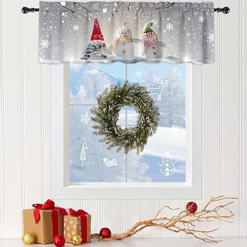 Miniatura 8 de Cenefa de Navidad para ventanas, muñeco de nieve, cenefas de Navidad, bolsillo para barra, 1 panel de árbol de Navidad, tratamiento de ventana para