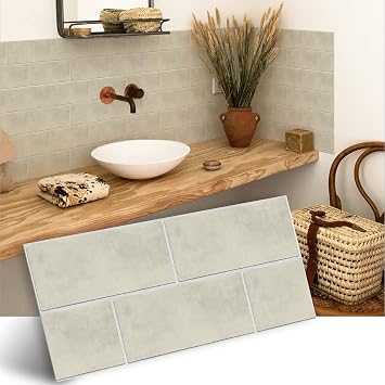 Vinyl Floor Wall Tile Sticker, Non-Slip Sticky Back Tile Decals for Kitchen Bathroom Self-Adhesive Peel and Stick PVC Floor Sticker DIY, Ivory, 30x15cm/12x6inch, 12Pcs Set