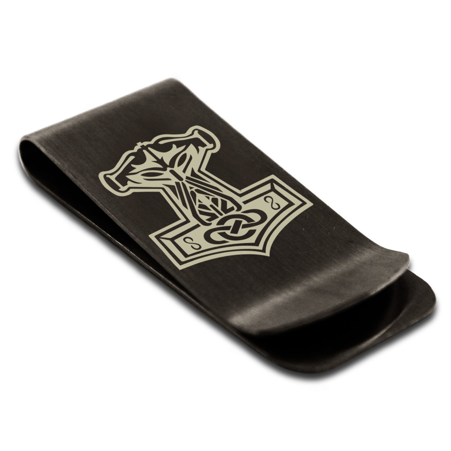 Matte Black Stainless Steel Mjolnir Thor's Hammer Viking Norse Symbol Money Clip Credit Card Holder