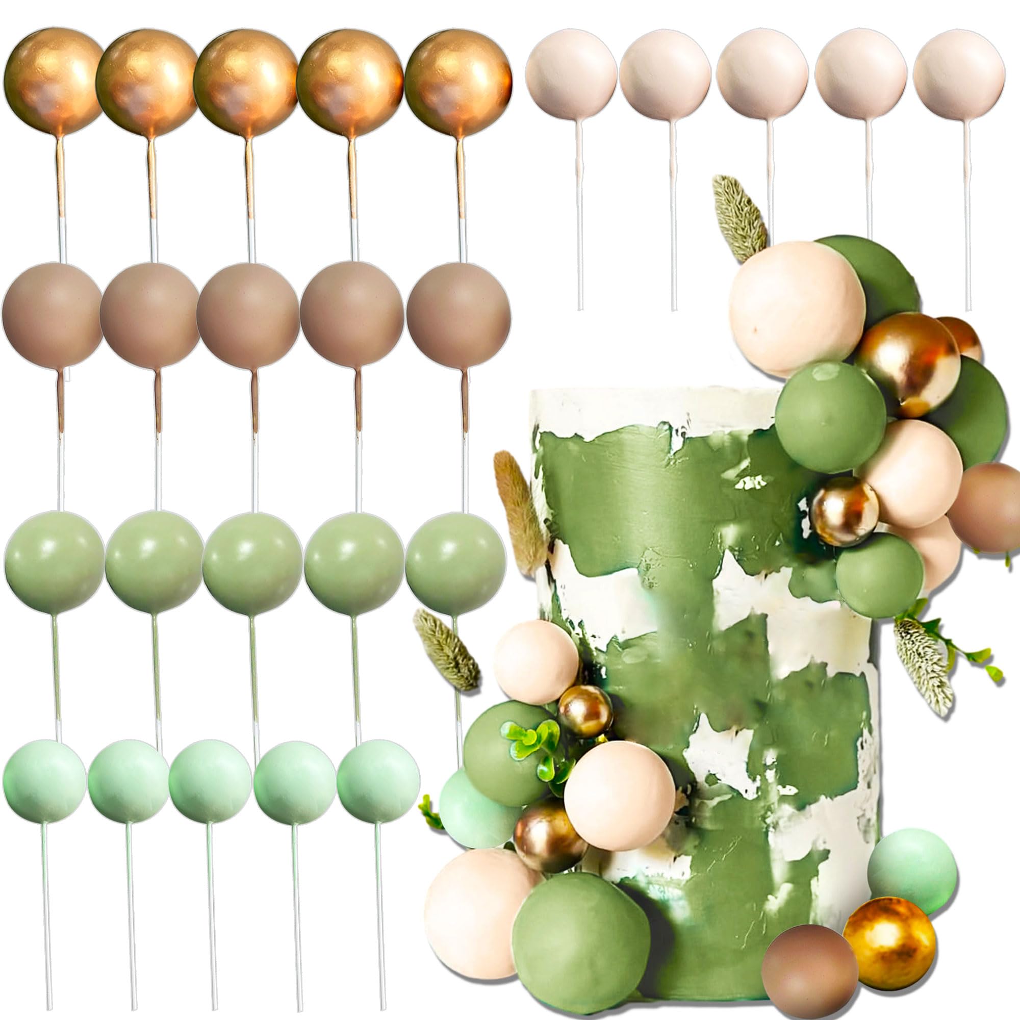 32 Stück Tortendeko Kugeln - Mini-Ballons Cake Topper In Grün, Weiß & Gold