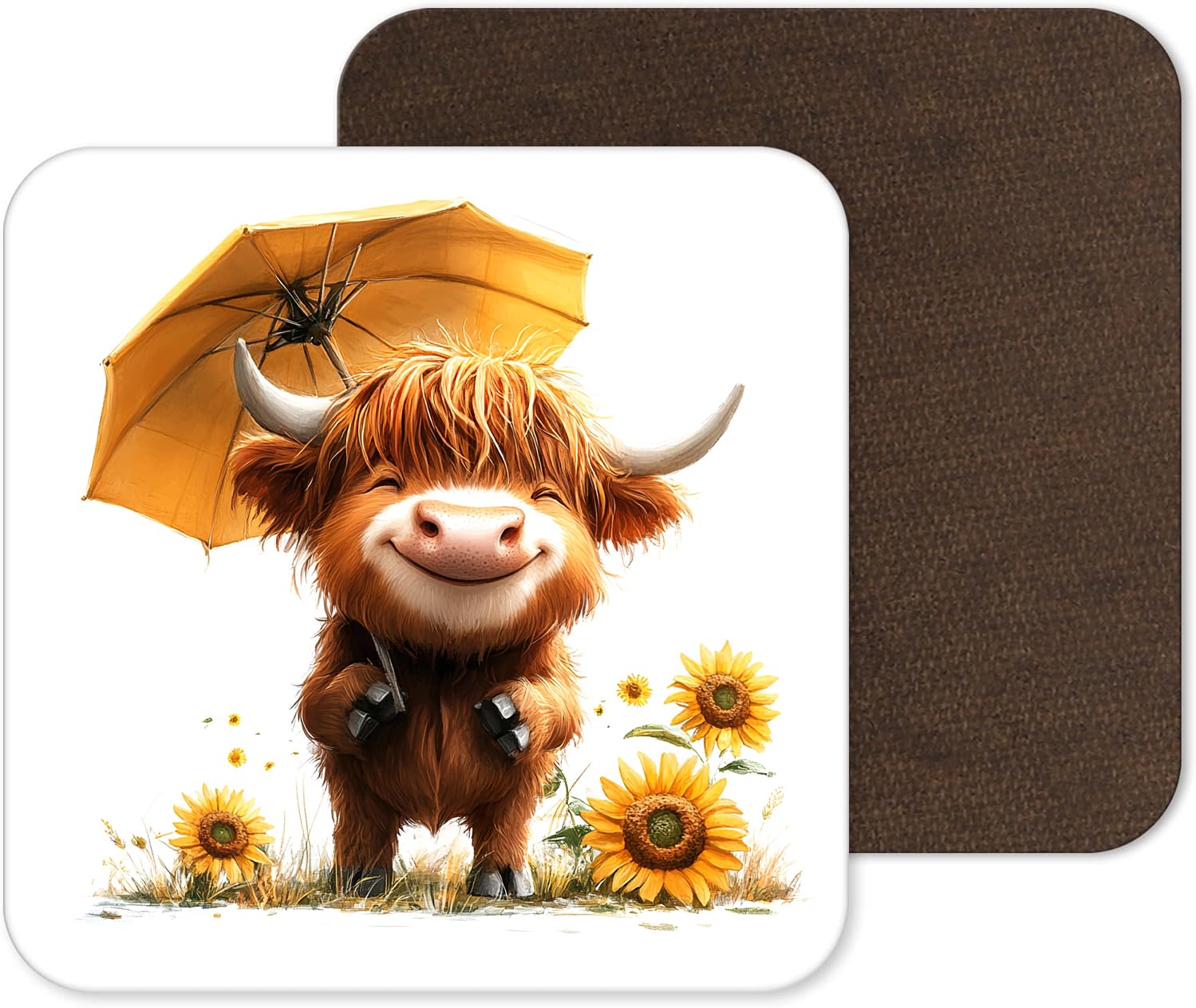 Funny and Cute Highland Cow Coasters - 25 Designs - Funny Retro Square Wooden Coaster (Design 4)