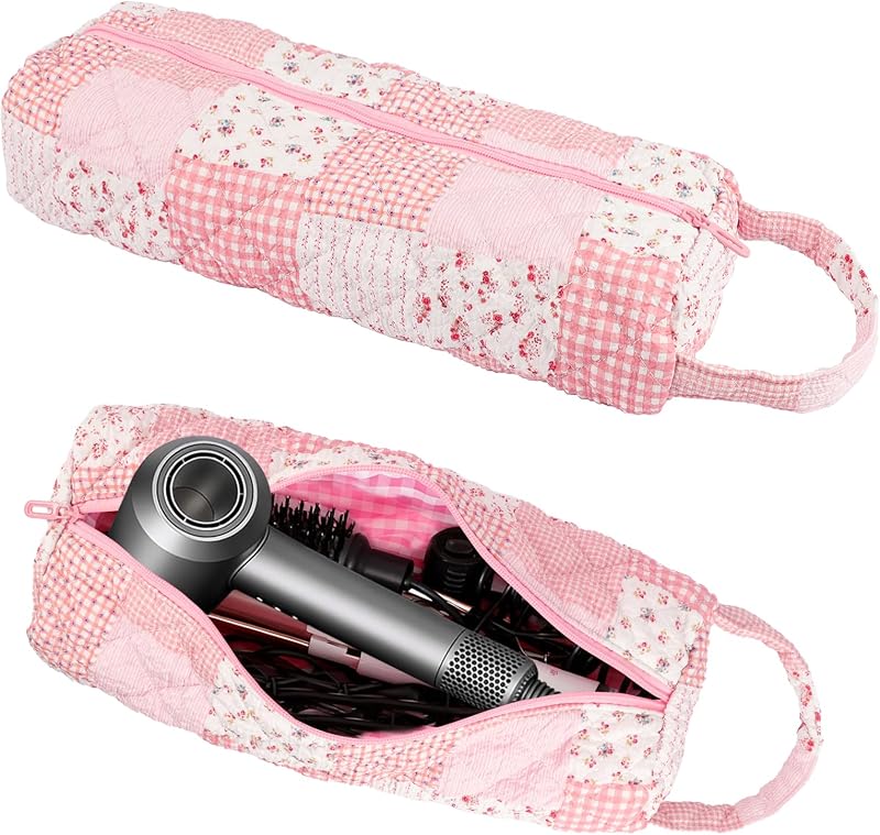 Estojo organizador para ferramentas de cabelo Canumer compatível com Dyson Airwrap e Shark FlexStyle, Pink Check