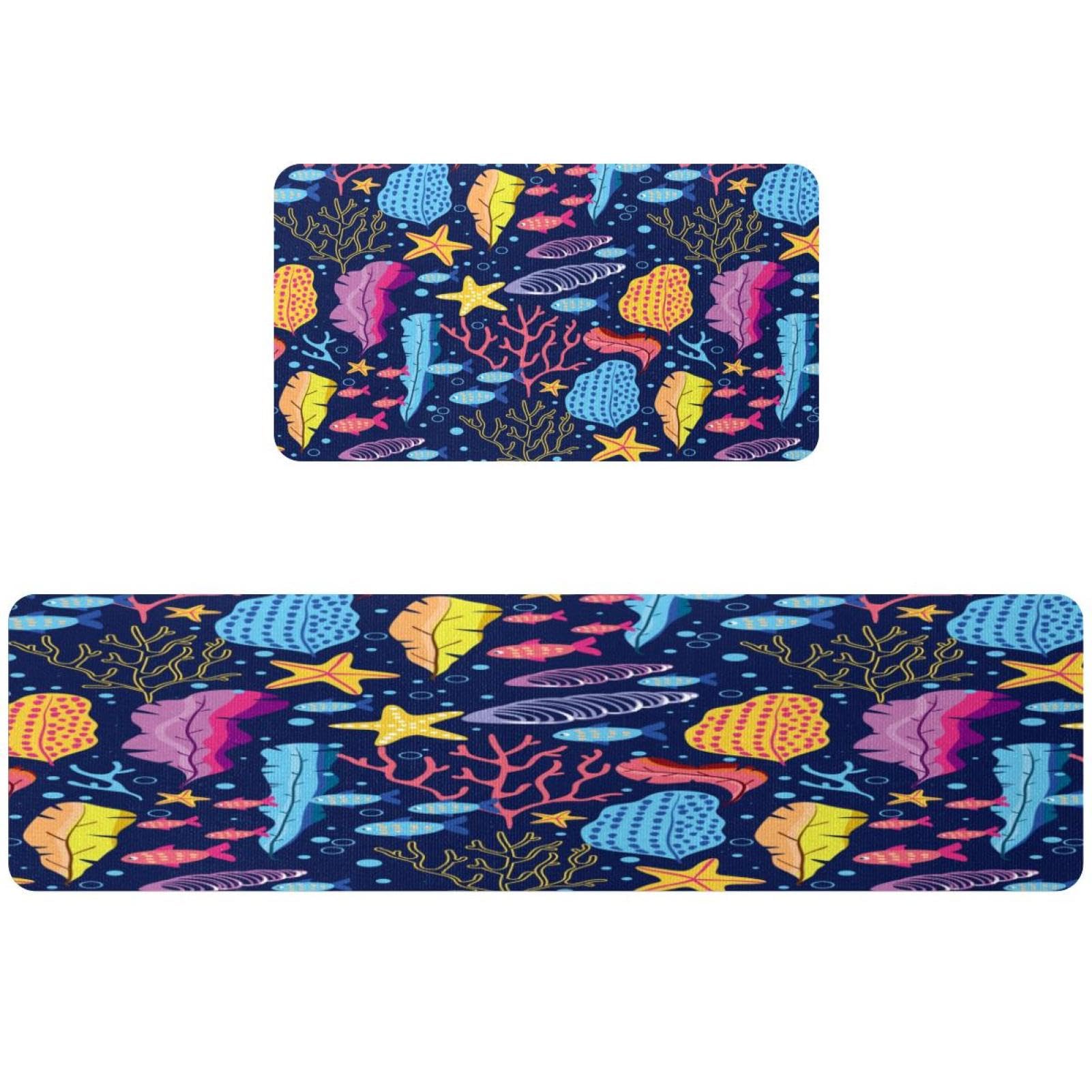 Alfombrillas de cocina VAPOKF juego de 2 alfombras lavables azul marino con estrellas de mar
