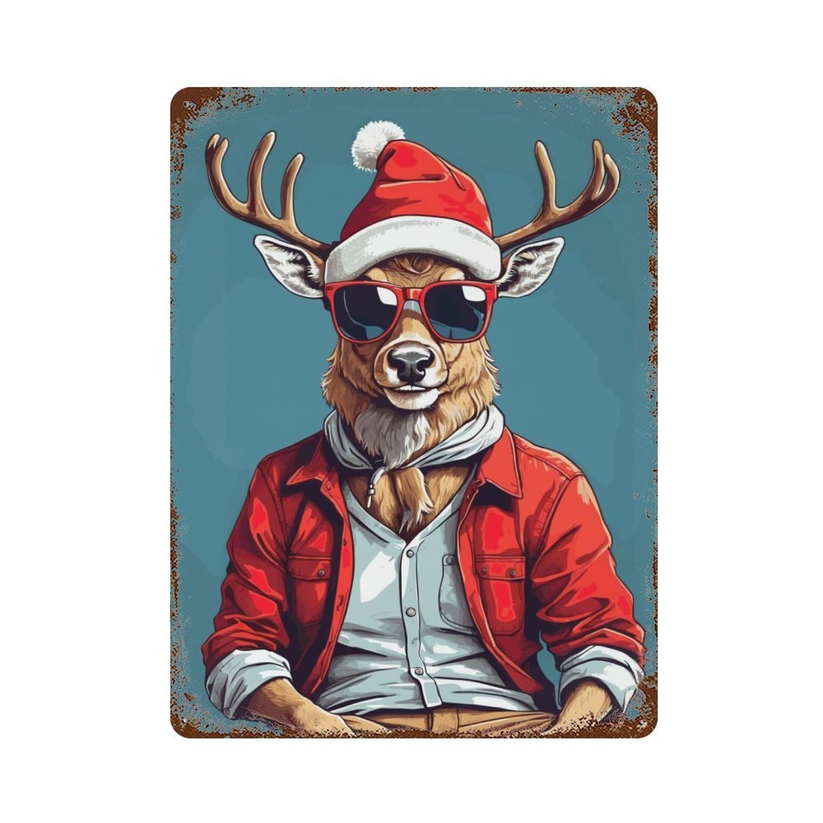 Deer Christmas Rusty Metal Tin Sign 15.7"x11.8", for Shed, Workshop And Garage Wall Decor, Shabby Chic Decor