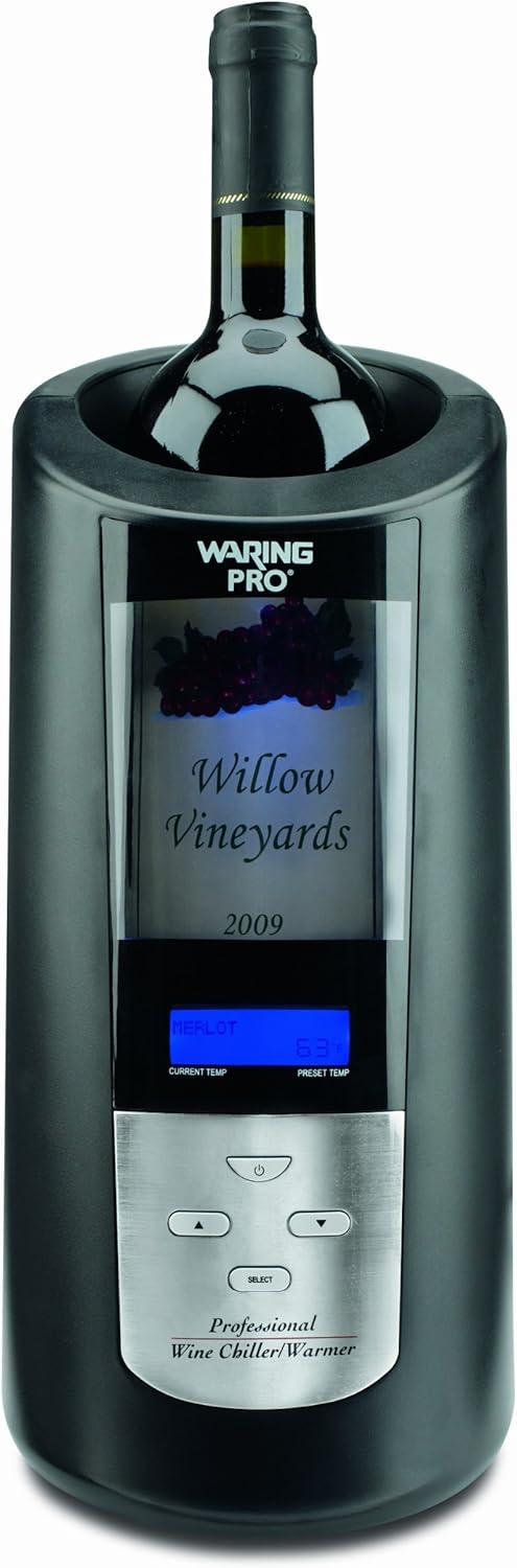 Waring Pro RPC175WS Brushed Stainless Steel Wine Chiller and Warmer, Black