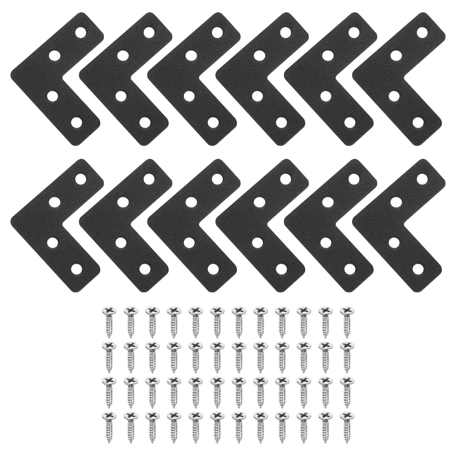 sourcing map 12Pcs l Shape Flat Bracket, 1.57"x1.57" Metal Bracket Black