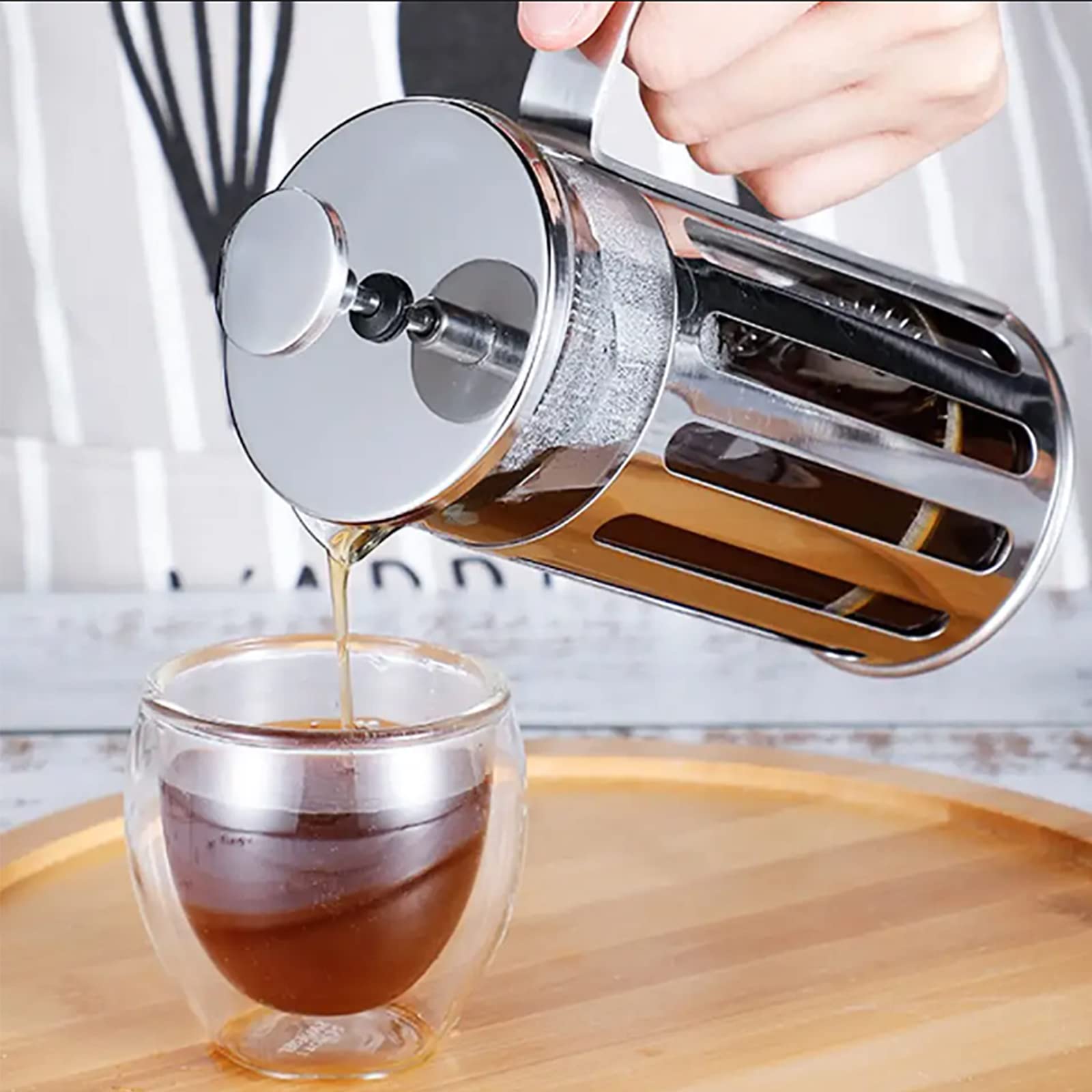 Cafetera De Prensa Francesa, Cafetera De 600 Ml con Triple Filtro De Acero Inoxidable, Alta Seguridad De Vidrio De Borosilicato Y Resistencia Al Calor, Agarre Cómodo, Ideal para Acampar Y Viajar