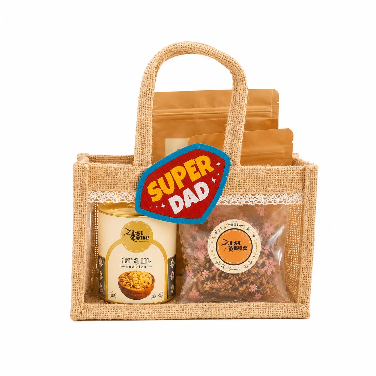 Nutri Couture Father's Day Snack & Energy Gift Hamper | Baked Bhujia + Millets Bhel + Energy Bar + Choco Oat Cookies | Healthy Gift Set in Jute Bag | No Maida | No Preservatives | Pack of 4-image-36