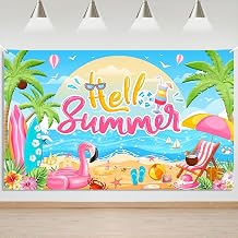 Mocsicka Hello Summer Backdrop Banner Summer Hawaiian Beach Backdrop Pink Tropical Surfboard Photography Background Summer Beach Party Decorations