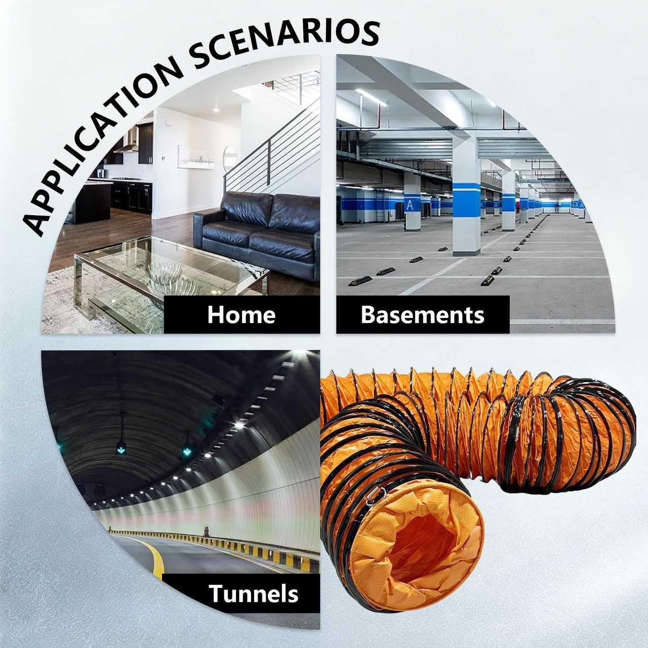 Orange Canvas Flexible Duct Hose, Heavy Duty Fabric Air Duct for HVAC Ventilation, Exhaust Fan, Blower, Workshop, Warehouse, Industrial Air Circulation (8in x 32f)