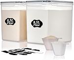 Vtopmart 9.5L 2 Pack Extra Large Flour Sugar Storage Containers, Airtight Kitchen Pantry Organization Canisters with Lids for Bulk Food, Rice, Baking Supplies, BPA Free, Black