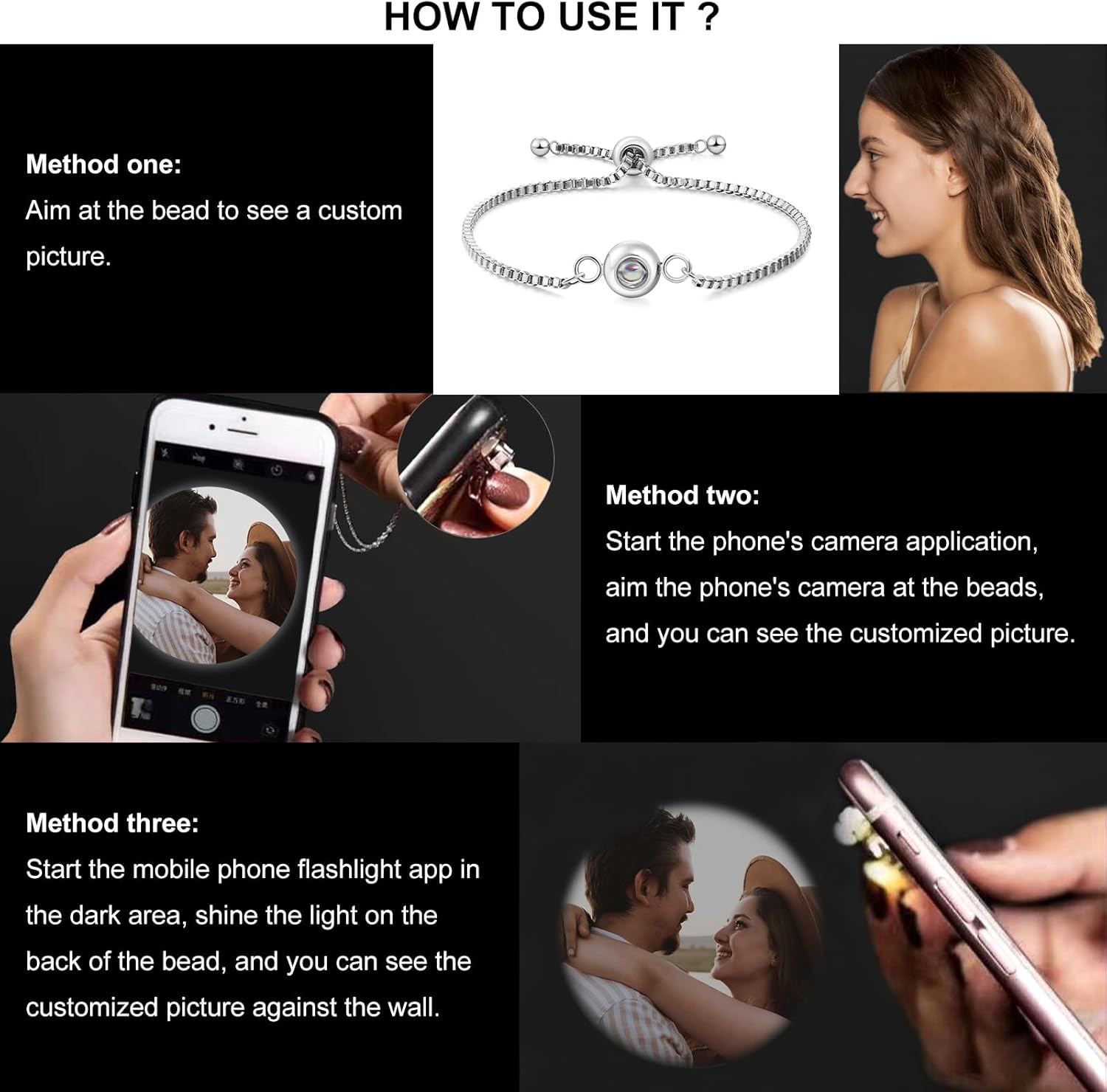 Fortheday Custom Bracelet with Picture Inside Color Photo Projection Bracelet Personalized Bracelet with Photos Charm Bracelets, Personalized Gifts for Men Women Birthday Valentine's Day Christmas Day