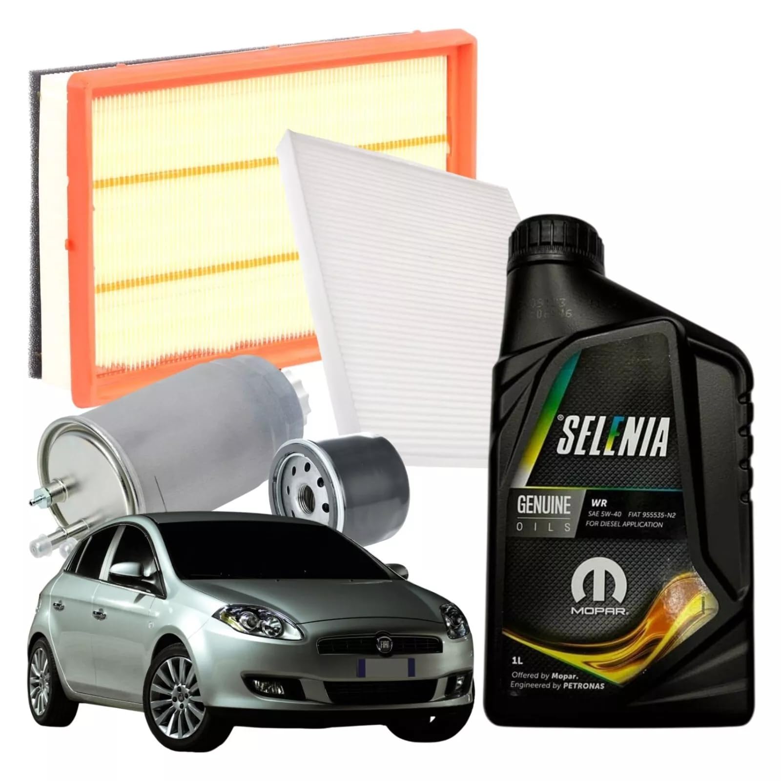 KIT TAGLIANDO 4 FILTRI OLIO MOTORE 5W40 5L PER BRAVO PUNTO EVO GT 1.6 1.9 | Kit tagliando manutenzione auto completo, contatta il venditore per la compatibilità sicura