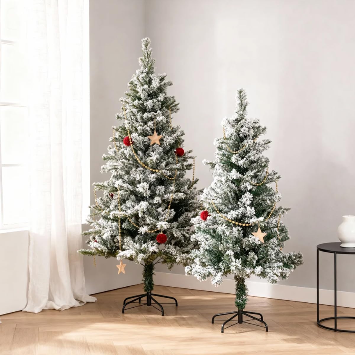 2 Pack Folding Christmas Tree Stand for 3-6 Ft Artificial Trees, Heavy Duty Metal Xmas Tree Holder Fits 0.5-1.29" Tree Pole, Green (16.9" & 16.9")