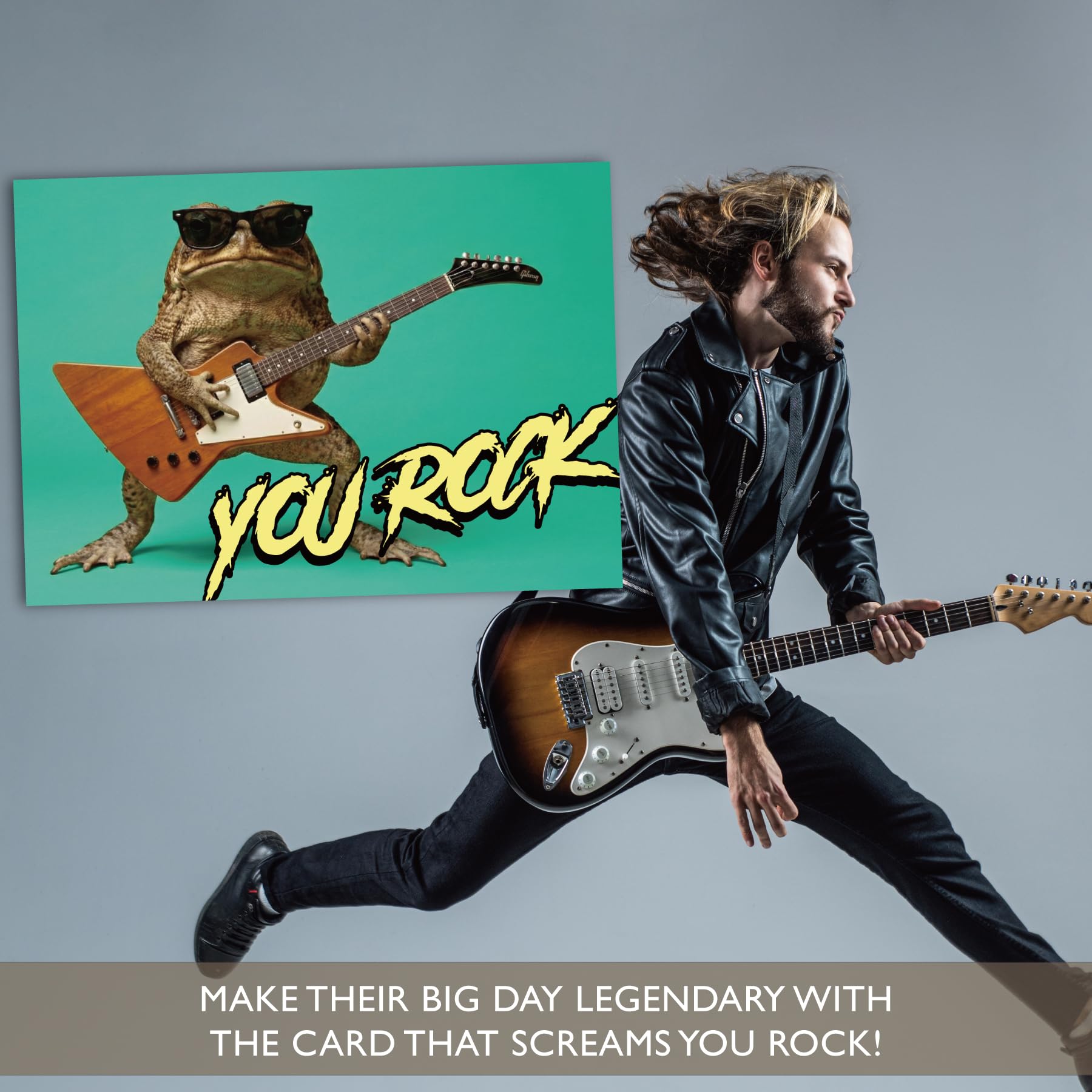 Gooji Divertida tarjeta de cumpleaños para marido, hijo, hermano, saludo de rana con guitarra eléctrica "You Rock" para él, nota de feliz cumpleaños para papá, nieto, sobrino, tío, mejor amigo