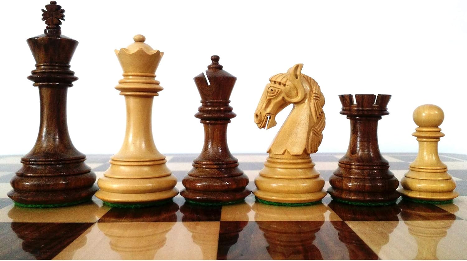 RoyalChessMall -3.9" Unique Old Columbian Weighted Chess Pieces Set - Golden Rosewood- 4 Queens