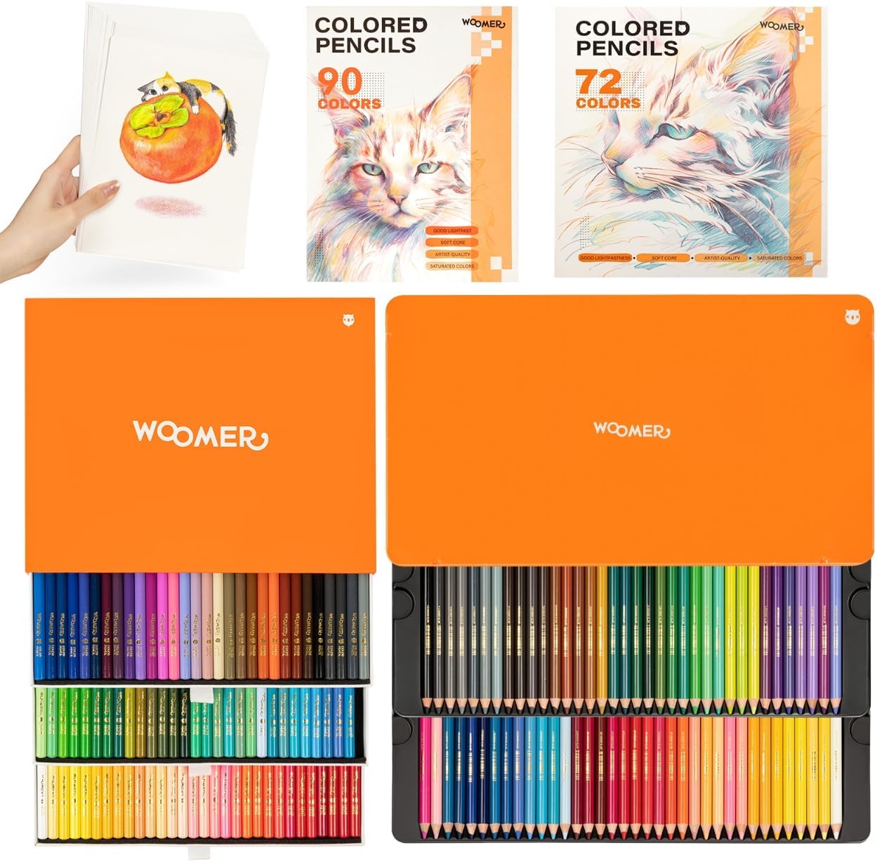 Woomer Premium Colored Pencils 133 Colors Set with 20 Wear-Resistant Paper, 3.8mm Soft Creamy Core for Artists Studios & Blending/Layering (162 Counts, 2 Packs)