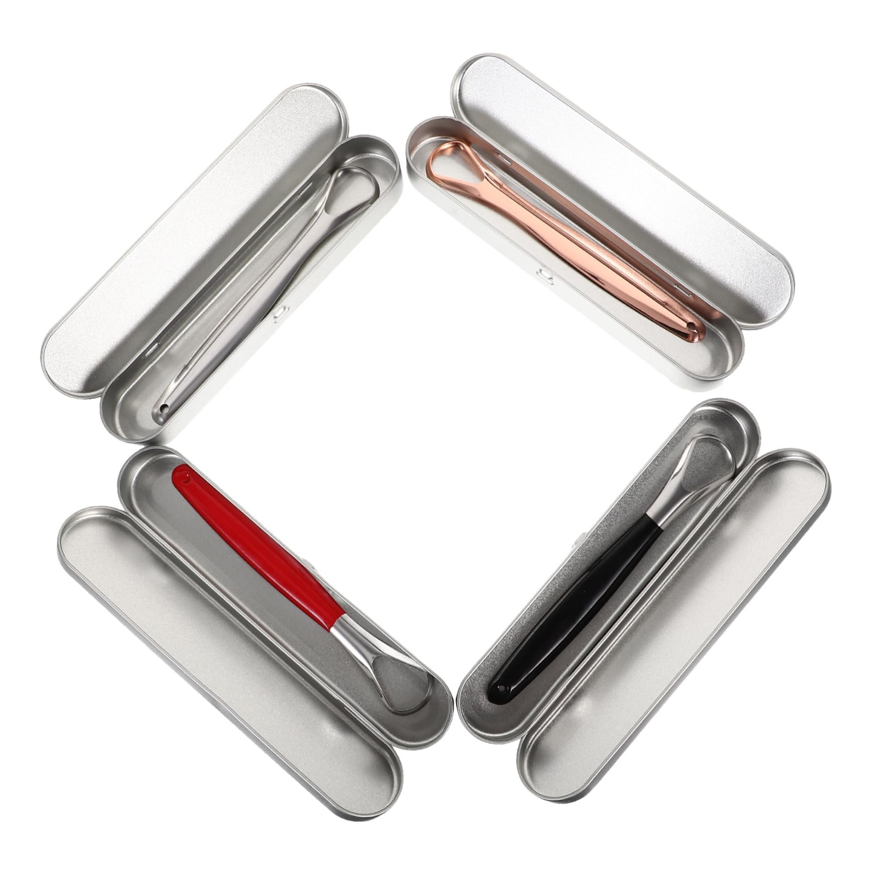 Healeved 4pcs Metal Tongue Scraper Set Cleaning Tongue Scraper for Adults Fresh Breath Oral Care Tool Portable Handheld
