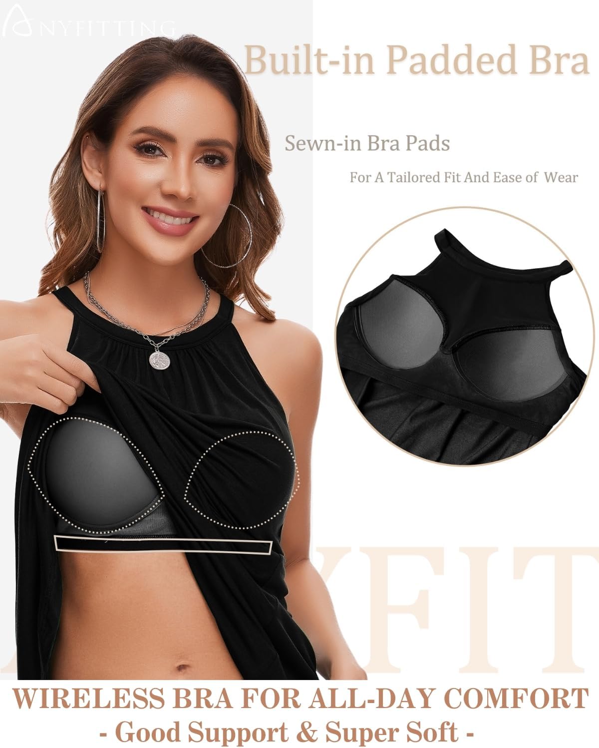 ANYFITTING Summer Dress with Built in Bra Casual Beach Sundress Flowy Halter Mini Short Dresses for Women 2026