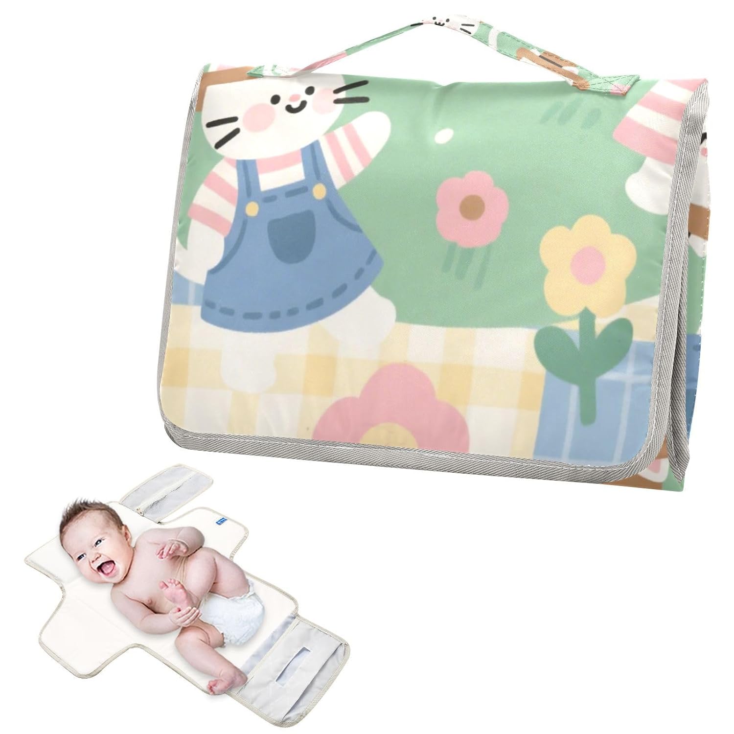 Cartoon Light Color Cats Flowers Cute Reusable Diaper Changing Pads with Tissue Pocket Portable Changing pad for Baby for Moms, Dads cambiadores de pa?ales para Bebes