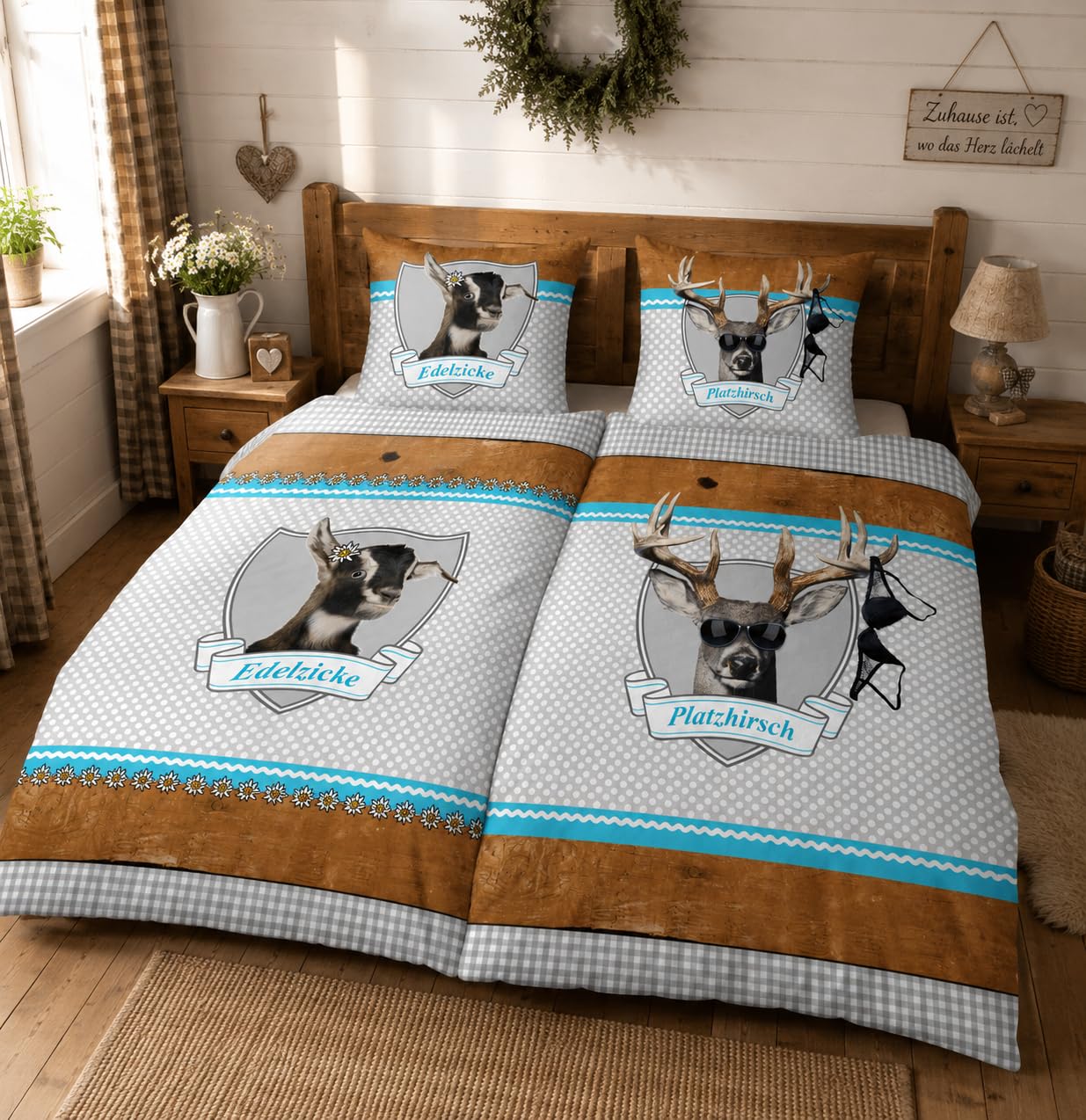 Herding Platzhirsch & Edelzicke Partner Bettwäsche 80x80cm 135x200cm, 100% Baumwolle mit Reißverschluss