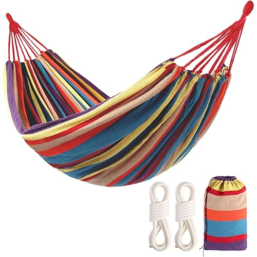 Camping Hammocks for Backyard Hanging Sturdy Garden Comfortable Fabric Hammock Indoor Tree Straps Up to 616lbs Weight Capacity with Travel Bag for Camping Portable Outdoor Patio (Multicolour)