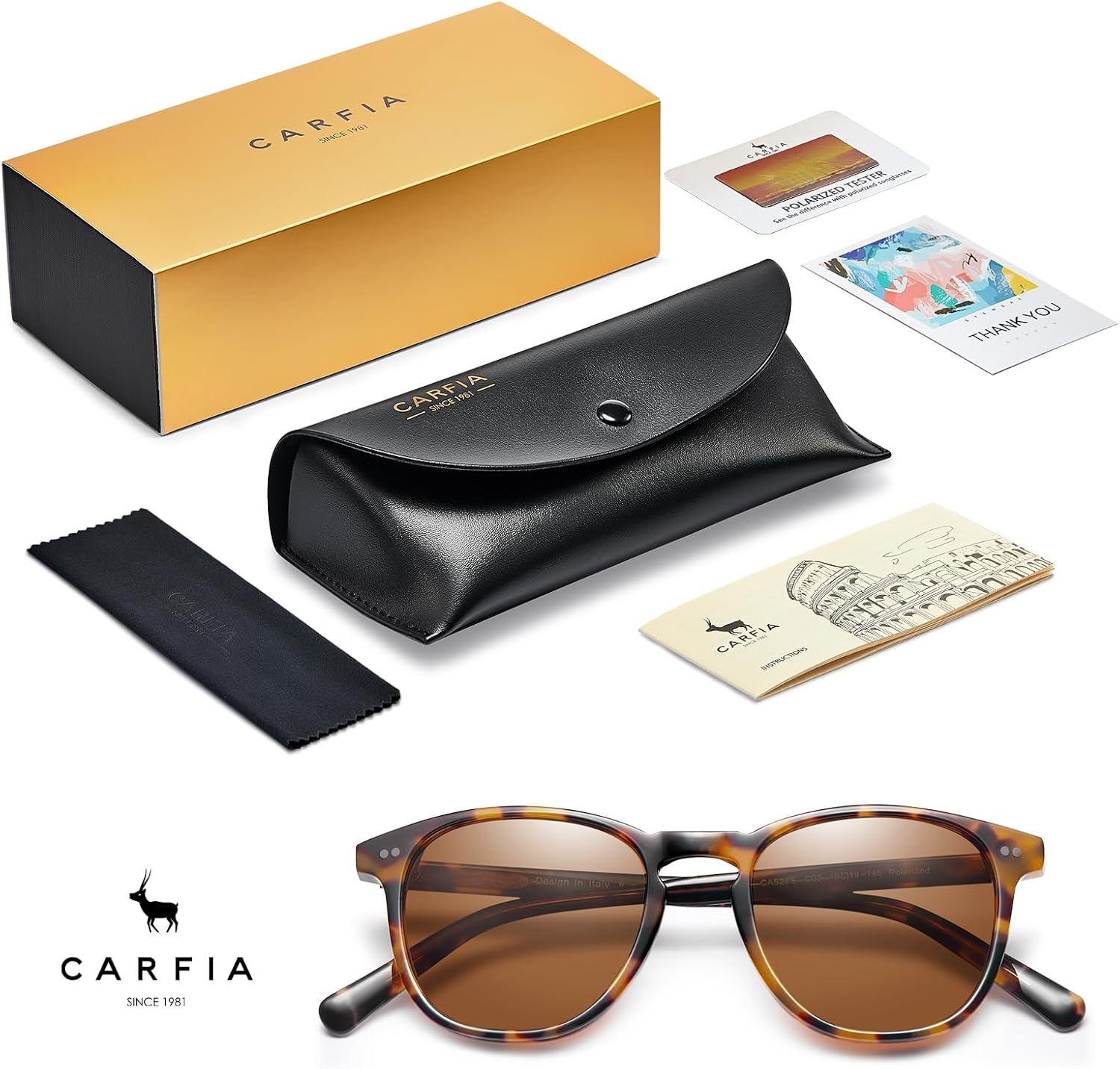 CARFIA Retro Cool Acetate Polarized Sunglasses for Men UV Protection, Outdoor Fashion Driving Eyewears Male Square Sunnies 1. Browntortoise Frame Brown Lens Multicolor image 7 of 9 B0CS9HZ9K4