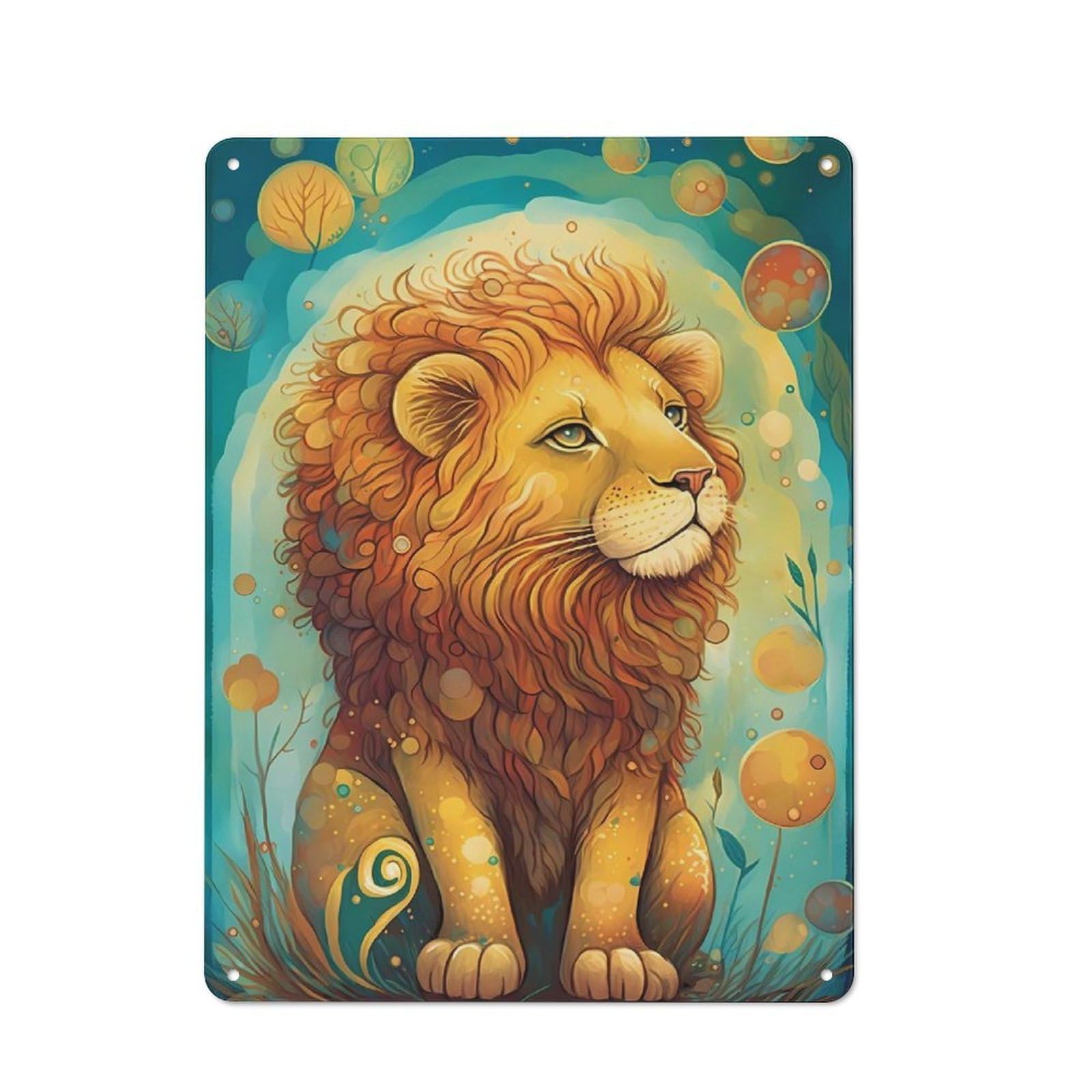 Junmoney Lion Mystical Rustic Metal Wall Decor 40X30cm, Country Metal Sign For Kitchen, Cottage, Porch Or Garden Room