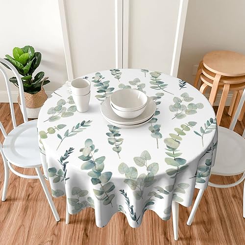 Miniatura 7 de BETGINY Mantel redondo de hojas de primavera de 60 pulgadas, diseño rústico de acuarela verde salvia, tela impermeable, mantel decorativo para