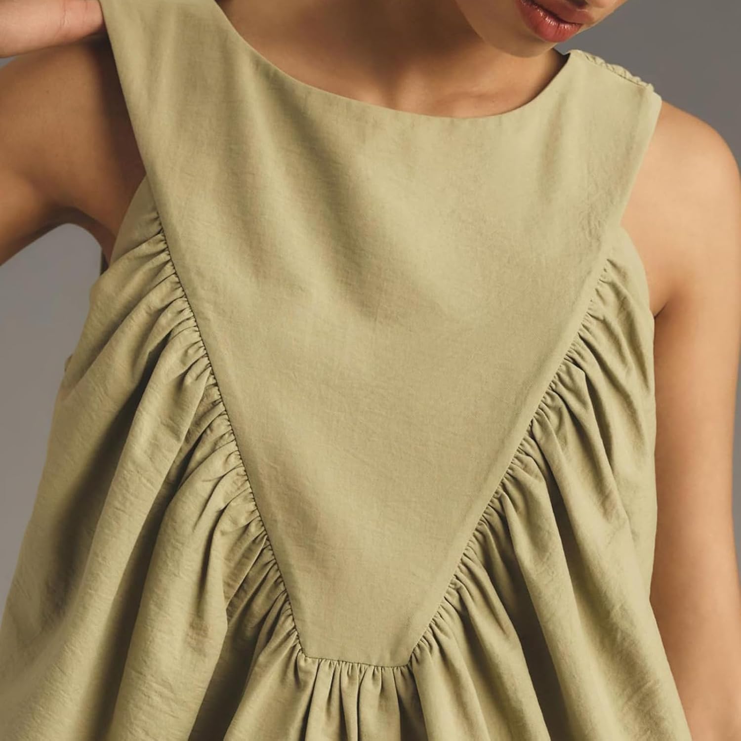 WOWULOVELY Womens Shirred Swing Tank Tops Peplum Babydoll Top Pleated Flowy Sleeveless Vest Loose Ruffled Casual T-Shirts - Image 5