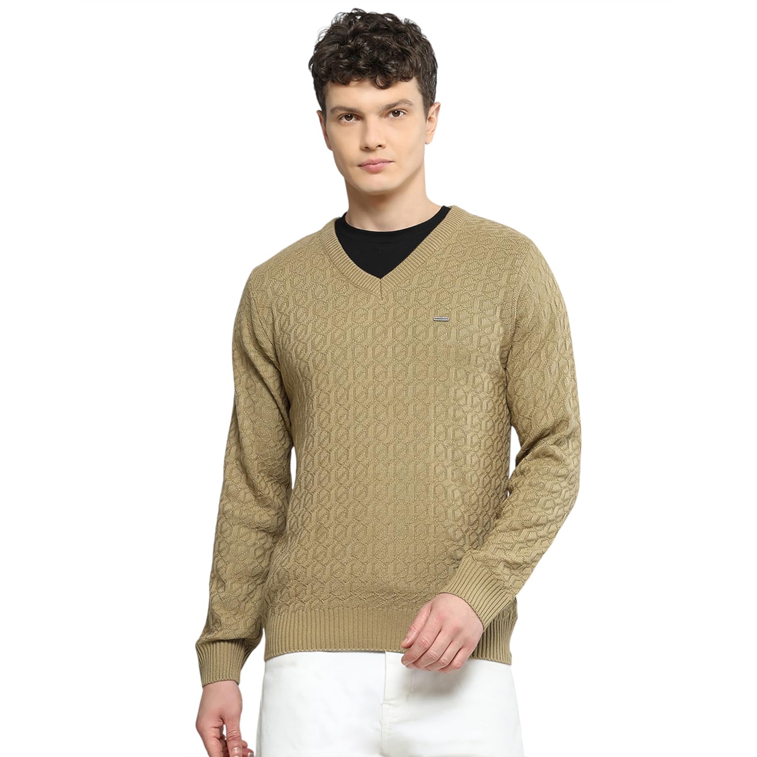 cloak & decker Men’s Regular Fit Self Design V-Neck Full Sleeve Winter Pullover | Trendy Pattern | Cozy Warm Fabric | Stylish Winter Pullover for Men (Pack of 1)-picture-21