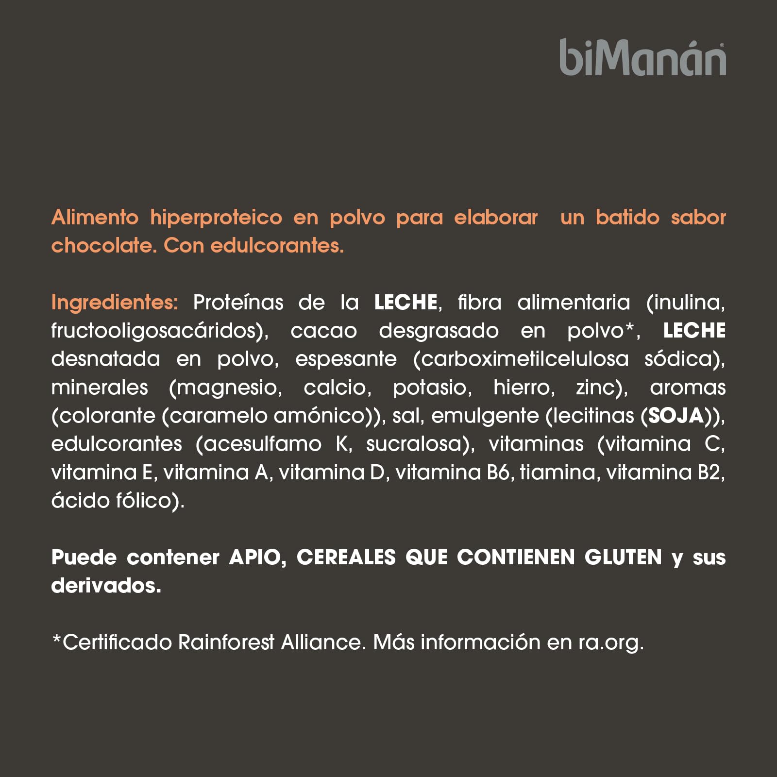 BIMANÁN - Batido de Proteína sabor Chocolate | 52% Proteína por Porción | Ayuda a Tonificar y Aumentar Masa Muscular | 360g, 12 Raciones