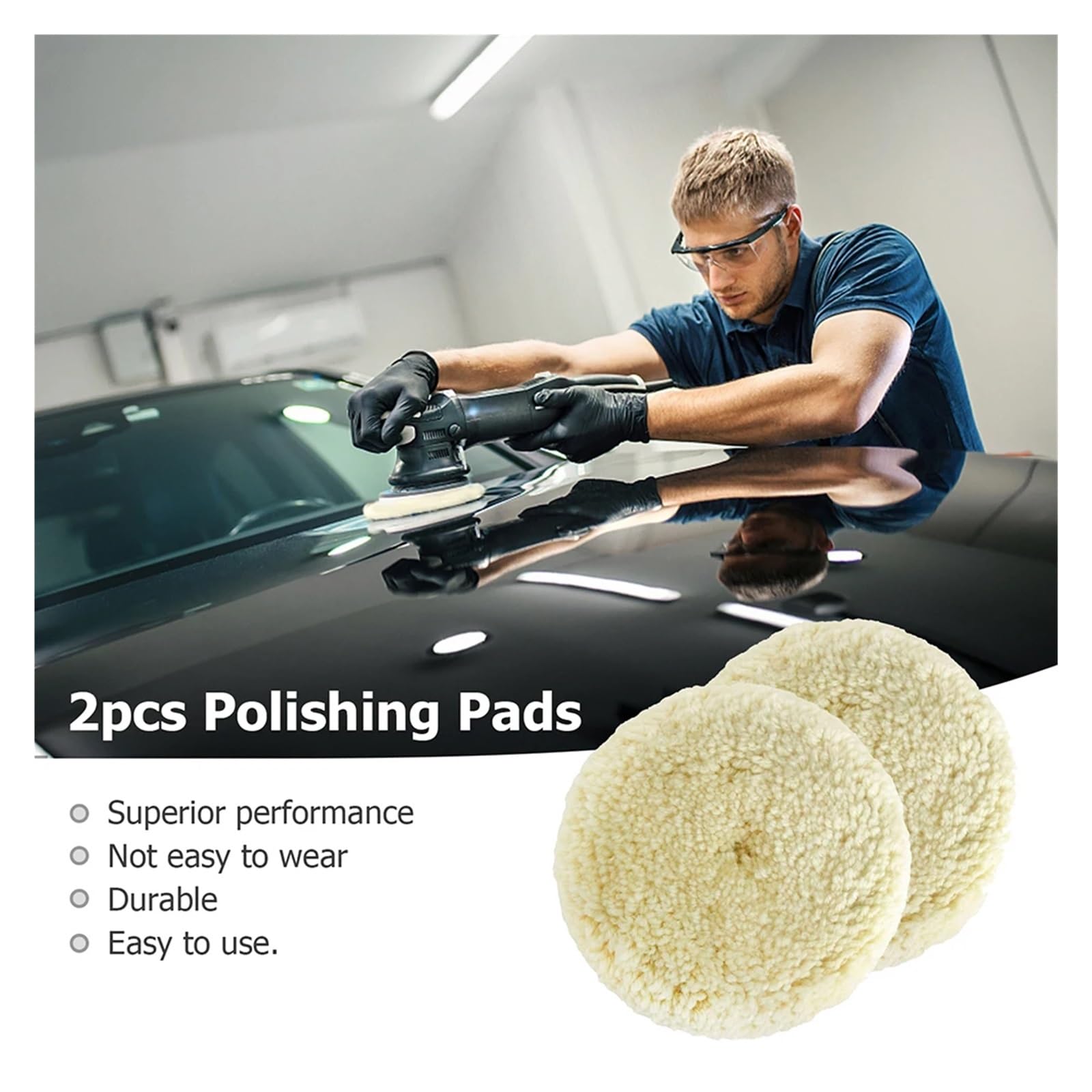 Zestaw 2 szt. naturalnych wełnianych gąbek polerskich o średnicy 3-7 cali do polerowania karoserii samochodowych. Cięcie pasty polerskiej - Auto Detailing Polishing Pads(7 inches)