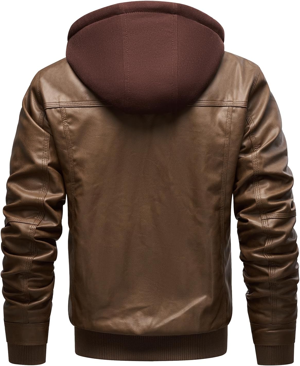 INVACHI Men's Leather Jacket Motorcycle Bomber Jacket Windproof PU Vintage Jacket with Removable Hood - Image 5